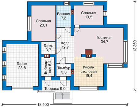 Планировка первого этажа :: Проект дома из газобетона 60-20