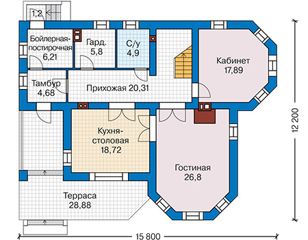 Планировка первого этажа :: Проект дома из газобетона 60-24