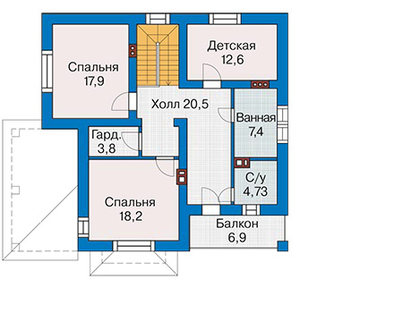 Планировка второго этажа :: Проект дома из газобетона 60-27