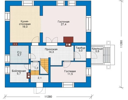 Планировка первого этажа :: Проект дома из газобетона 60-32