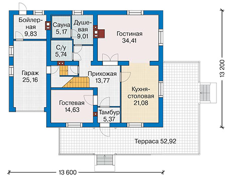 Планировка первого этажа :: Проект дома из газобетона 60-34