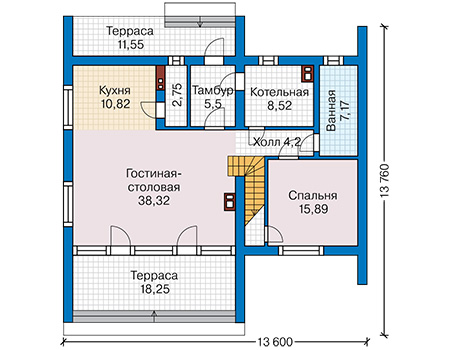 Планировка первого этажа :: Проект дома из газобетона 60-36