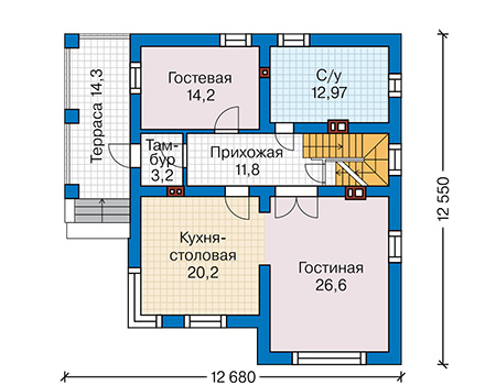 Планировка первого этажа :: Проект дома из газобетона 60-37