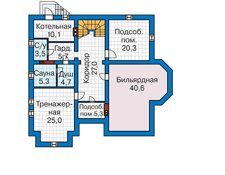 Планировка цокольного этажа :: Проект дома из газобетона 60-40