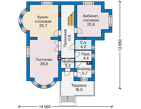 Планировка первого этажа :: Проект дома из газобетона 60-41