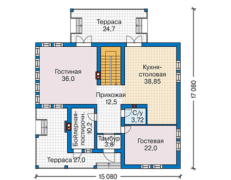 Планировка первого этажа :: Проект дома из газобетона 60-43