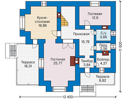 Планировка первого этажа :: Проект дома из газобетона 60-44