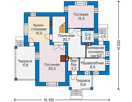 Планировка первого этажа :: Проект дома из газобетона 60-47