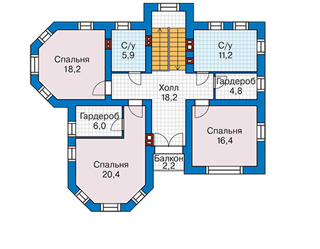 Планировка второго этажа :: Проект дома из газобетона 60-49