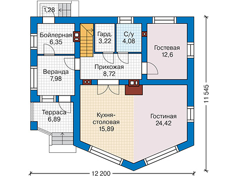 Планировка первого этажа :: Проект дома из газобетона 60-52