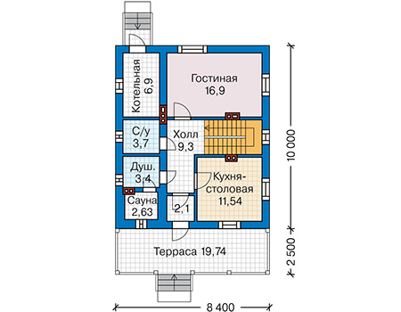 Планировка первого этажа :: Проект дома из газобетона 60-54