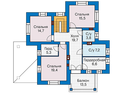 Планировка второго этажа :: Проект дома из газобетона 60-60