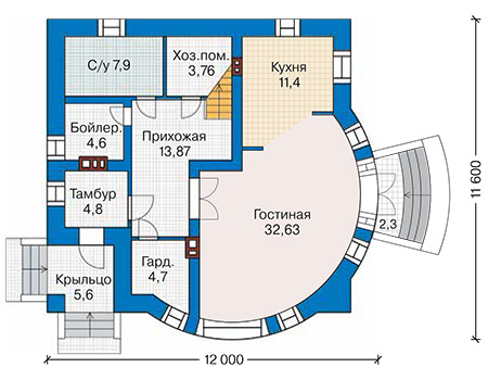 Планировка первого этажа :: Проект дома из газобетона 60-70