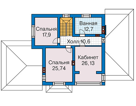 Планировка второго этажа :: Проект дома из газобетона 60-71