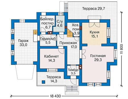 Планировка первого этажа :: Проект дома из газобетона 60-73