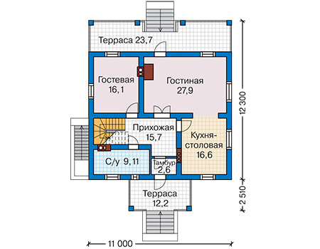 Планировка первого этажа :: Проект дома из газобетона 60-83