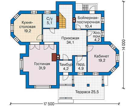 Планировка первого этажа :: Проект дома из газобетона 60-86