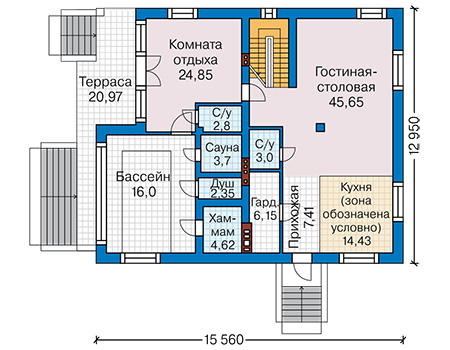 Планировка первого этажа :: Проект дома из газобетона 60-88