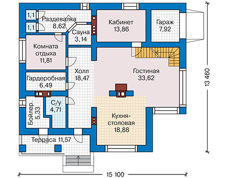 Планировка первого этажа :: Проект дома из газобетона 60-92