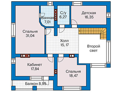 Планировка второго этажа :: Проект дома из газобетона 60-92