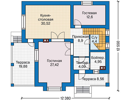 Планировка первого этажа :: Проект дома из газобетона 61-01