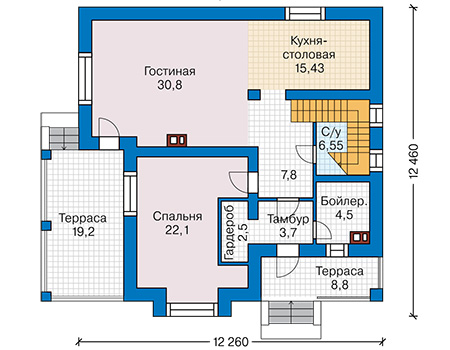 Планировка первого этажа :: Проект дома из газобетона 61-02