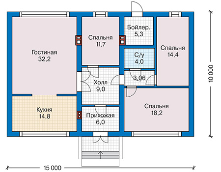 Планировка первого этажа :: Проект дома из газобетона 61-08