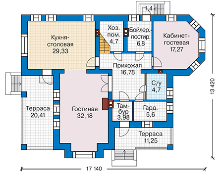 Планировка первого этажа :: Проект дома из газобетона 61-12