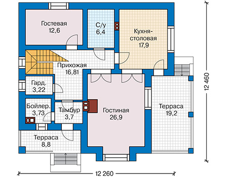 Планировка первого этажа :: Проект дома из газобетона 61-17