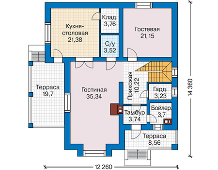 Планировка первого этажа :: Проект дома из газобетона 61-18