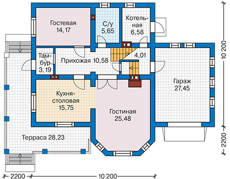 Планировка первого этажа :: Проект дома из газобетона 61-19