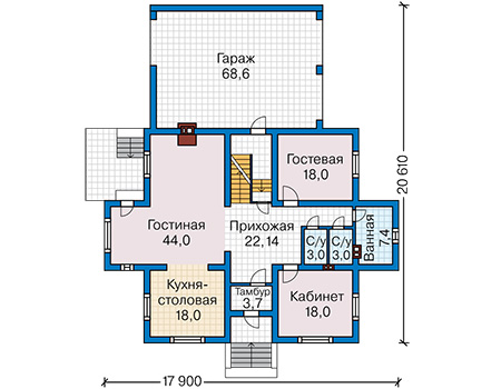 Планировка первого этажа :: Проект дома из газобетона 61-25