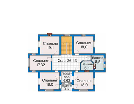 Планировка второго этажа :: Проект дома из газобетона 61-25