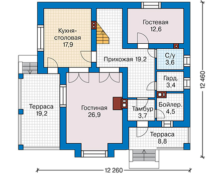 Планировка первого этажа :: Проект дома из газобетона 61-26