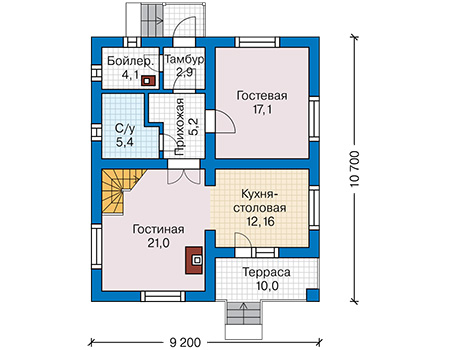 Планировка первого этажа :: Проект дома из газобетона 61-34