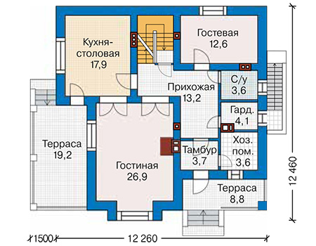 Планировка первого этажа :: Проект дома из газобетона 61-48