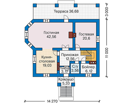 Планировка первого этажа :: Проект дома из газобетона 61-50