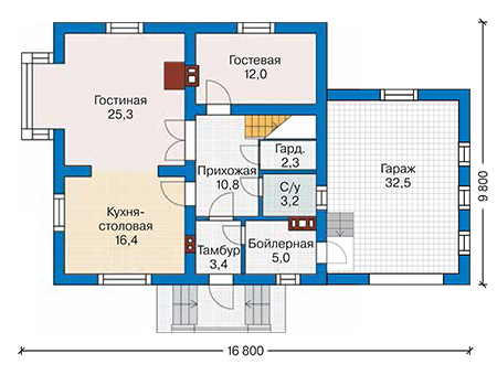 Планировка первого этажа :: Проект дома из газобетона 61-54