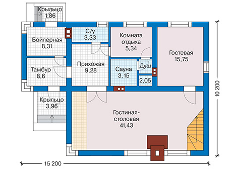 Планировка первого этажа :: Проект дома из газобетона 61-64