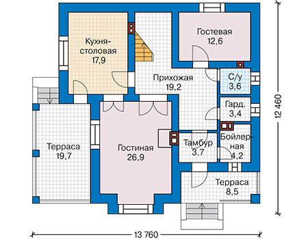 Планировка первого этажа :: Проект дома из газобетона 61-67