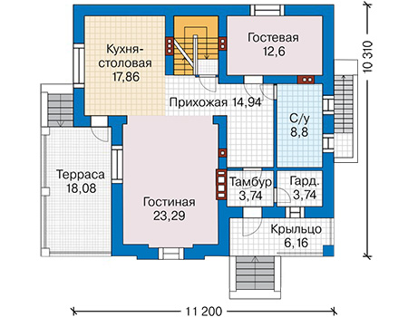 Планировка первого этажа :: Проект дома из газобетона 61-69