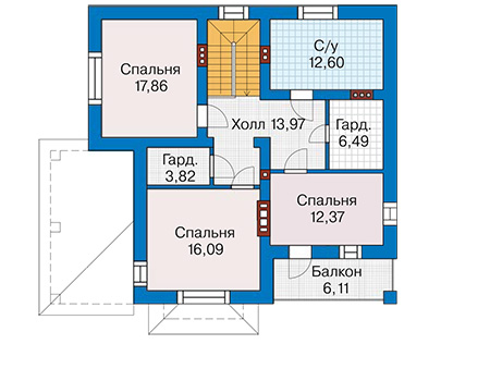 Планировка второго этажа :: Проект дома из газобетона 61-69