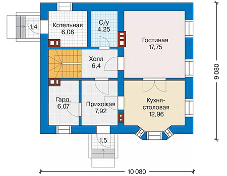 Планировка первого этажа :: Проект дома из газобетона 61-70