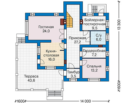 Планировка первого этажа :: Проект дома из газобетона 61-72