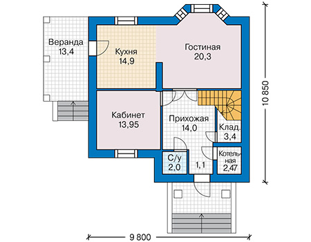 Планировка первого этажа :: Проект дома из газобетона 61-76