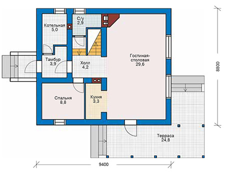Планировка первого этажа :: Проект дома из газобетона 61-85