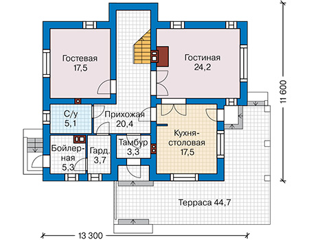 Планировка первого этажа :: Проект дома из газобетона 61-92