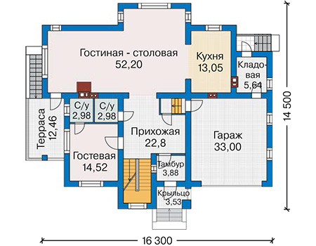 Планировка первого этажа :: Проект дома из газобетона 61-94