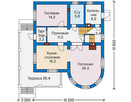 Планировка первого этажа :: Проект дома из газобетона 61-96