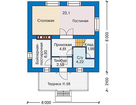 Планировка первого этажа :: Проект дома из газобетона 62-01